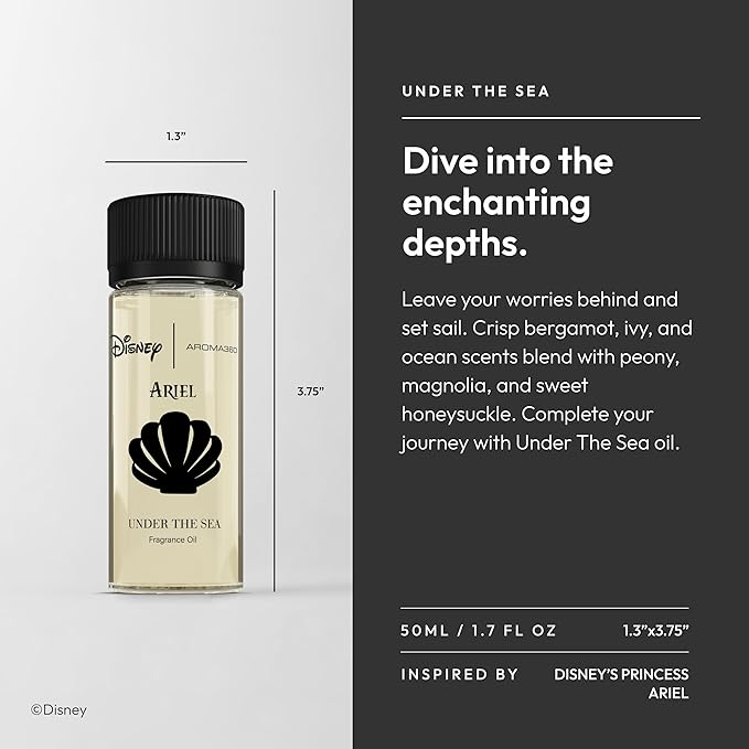 Aroma360 | Disney Under The Sea Fragrance Oil Blend | The Little Mermaid | Princess Ariel | Luxury Essential Oil Diffuser | Aromatherapy Scent Diffuser Oil | Bergamot, Ivy and Ocean 1.7 fl oz, 50 mL