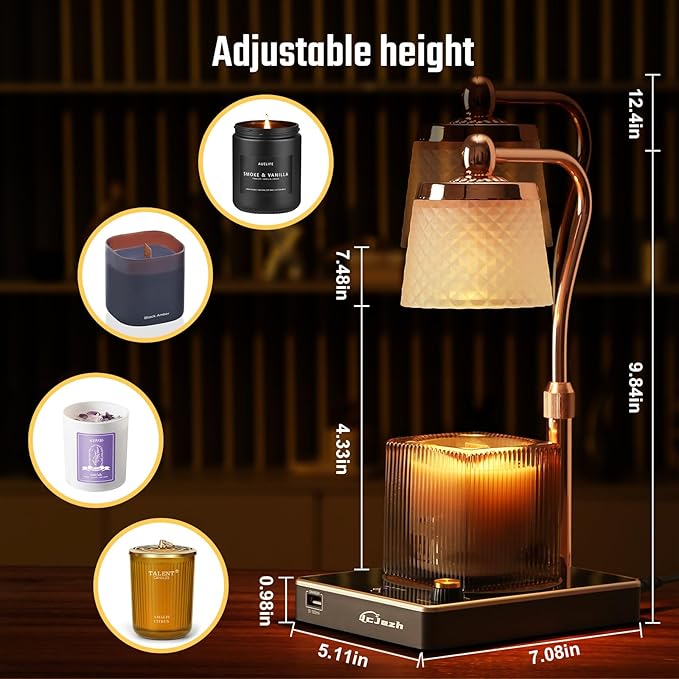 Candle Warmer Lamp with Timer and Dimmer, with USB Port Adjustable Height, Birthday Gifts for Women, Festival Gifts, Modern Home Decor as Gift for New Home