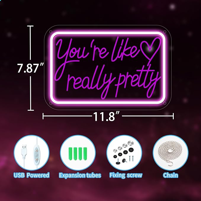 You're Like Really Pretty Neon Signs for Wall Decor, Neon Lights Signs for Bedroom Decor Birthday Gift for Teen Girls Led Neon Sign Pink Neon Sign for Home, Wedding, Party