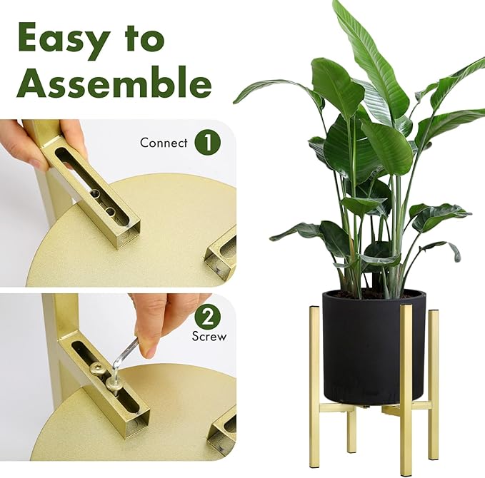 Oroonoko Adjustable Metal Plant Stand, 2 Pack Large Potted Plant Pot Holder with Adjustable Width Fits 8-12inch Mid Century Expandable Pot Indoor Dispaly (2 Pack)