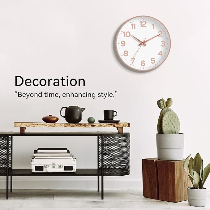 Wall Clock, Silent Wall Clocks Battery Operated 8 Inch-Modern Non Ticking Analog Clock Decorative for Kitchen Office Bathroom Bedroom(White Rose Gold)