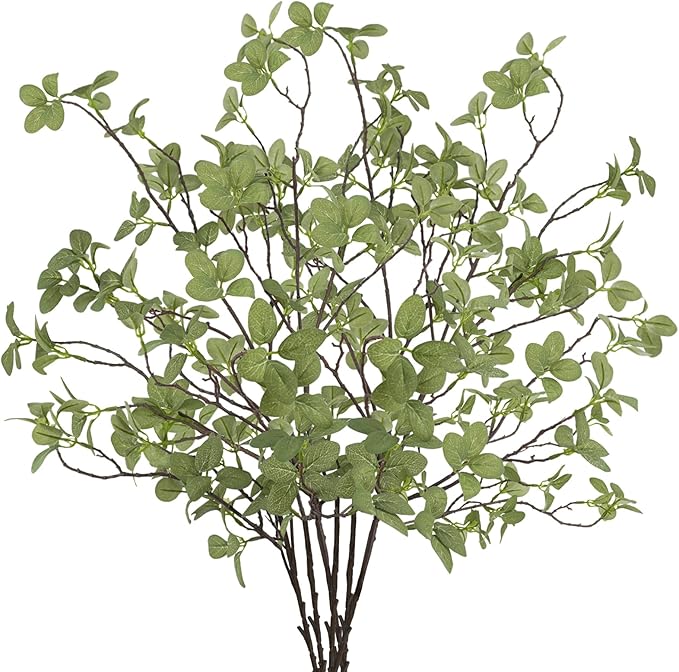 6 pcs Artificial Greenery Stems, 41.3’’ Tall Fake Plants Branches Faux Greenery Ficus Twig Leaf for Home Garden Shop Office Desk Decoration