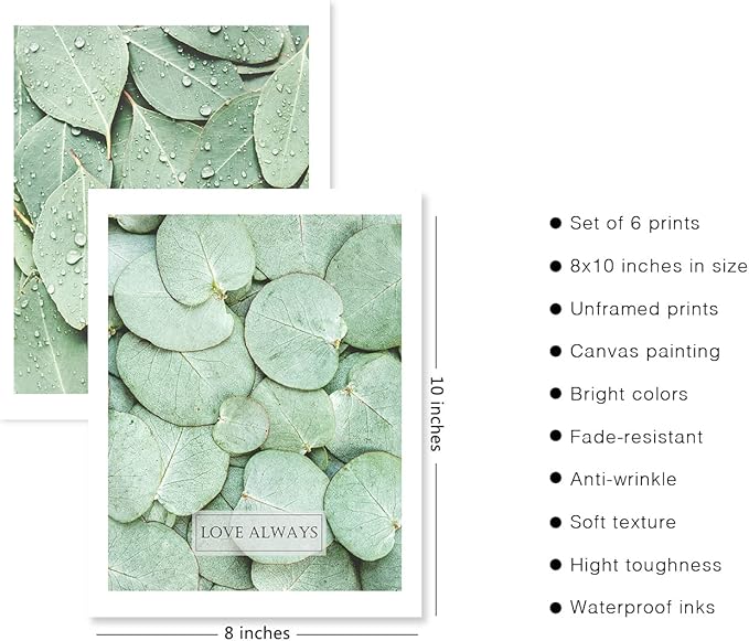 HoozGee Botanical Boho Bathroom Decor Wall Art Prints Inspirational Tropical Leaves Wall Decor Sage Green Leaf Wall Art Pictures Motivational Posters Room Decor (8"x10" UNFRAMED)
