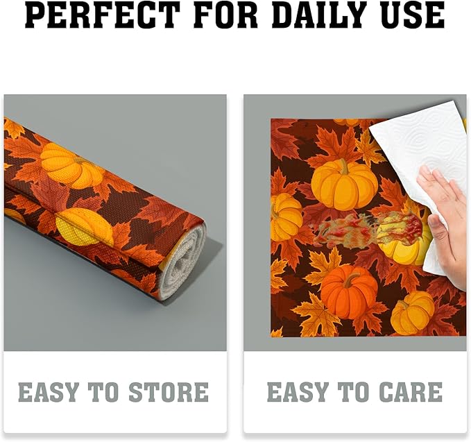 Fall Placemats Set of 4 Autumn Pumpkin Leaves Linen Place Mat Washable Non-Slip Heat Resistant 12×18 Inch Thick Place Mats Decorative Fabric Table Mat for Dining Table