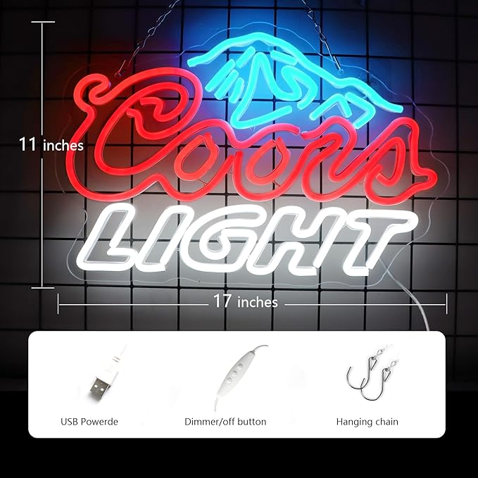 JFLLamp Crs LIGHT Neon Signs for Wall Decor Neon Lights for Bedroom Led Signs Suitable for Man Cave Bar Pub Restaurant Christmas Birthday Party Gift Led Art Wall Decorative Crs Light Bar Sign, 5V Usb Power, 17*11 Inch(Azure+red+white)