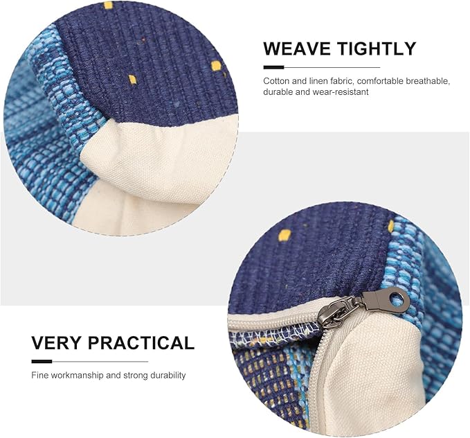 VOSAREA Square Pouf Ottoman Cover - Boho Linen Cushion Decorative Unstuffed Thick Cotton Linen Tatami Buttocks Cushion (Sky-Blue)