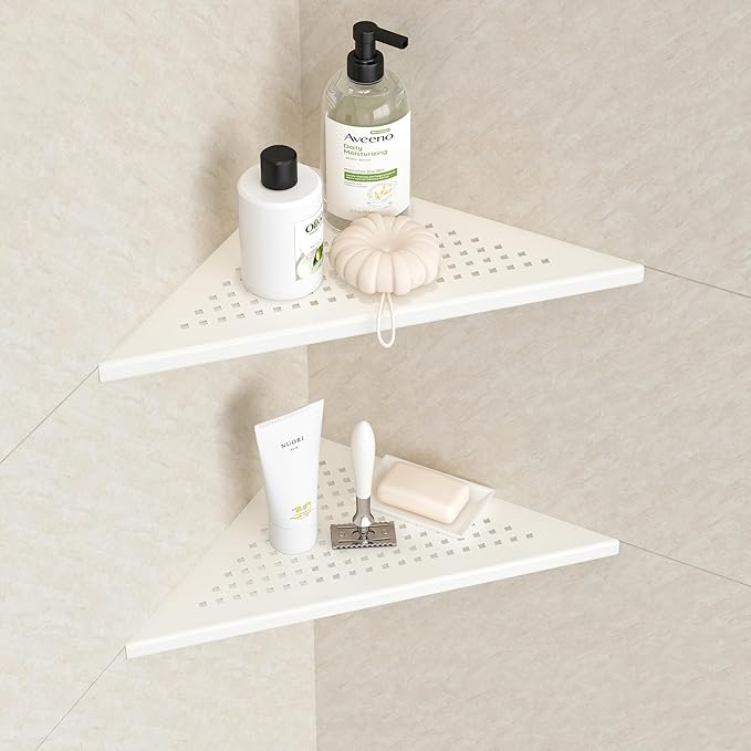 Neodrain 10 Inch White Bathroom Corner Shelf Set of 2, Floating Corner Shelves for Wall, 304 Stainless Steel Wall Storage Shelves for Bathroom,No Drilling