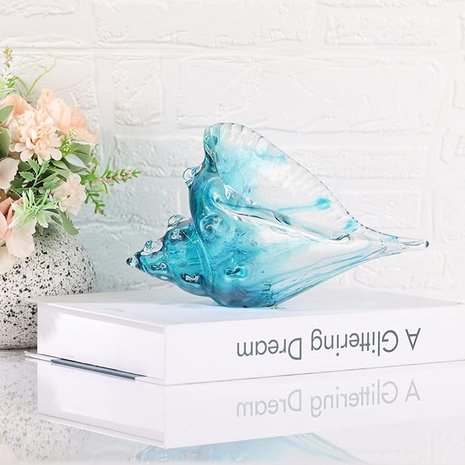 DOVDOV Blown Glass Conch Statues, Modern Glass Art, Conch Decorative Statues, sea Shell Statues for Dining Tables, entryways, Coffee Tables, Living Rooms, Kitchens, Shelf fillers