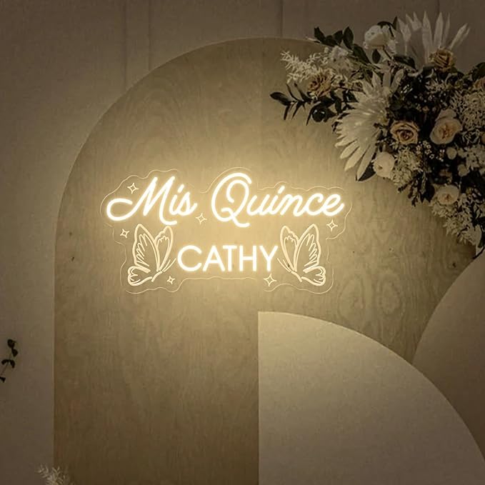Mis Quince Name Neon Sign,Custom your name 15th Birthday Party Neon Light,Dimmable LED Mis Quince Party Decor,Sweet 15 Quince Party Sign,Gifts for Her and Lover