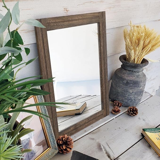 AAZZKANG Rustic Wood Mirror Rectangle Decorative Wall Hanging Mirrors with Frame for Bedroom Living Room Bathroom Home Entryway