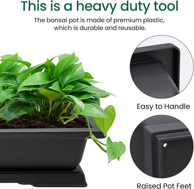 GROWNEER 3Pcs 18 Inch Bonsai Training Pots Large Bonsai Tree Starter Pot Kits with Drainage Humidity Trays & Repotting Mat, Flower Growing Planter Set for Garden Indoor Outdoor