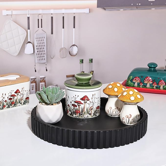 Emma & Ella Round Decorative Tray for Coffee Table Decor – Concrete Round Tray Home Decor – Circle Centerpiece Bandejas Decorativas for Living Room, Ottoman, Vanity, or Entryway (Black)
