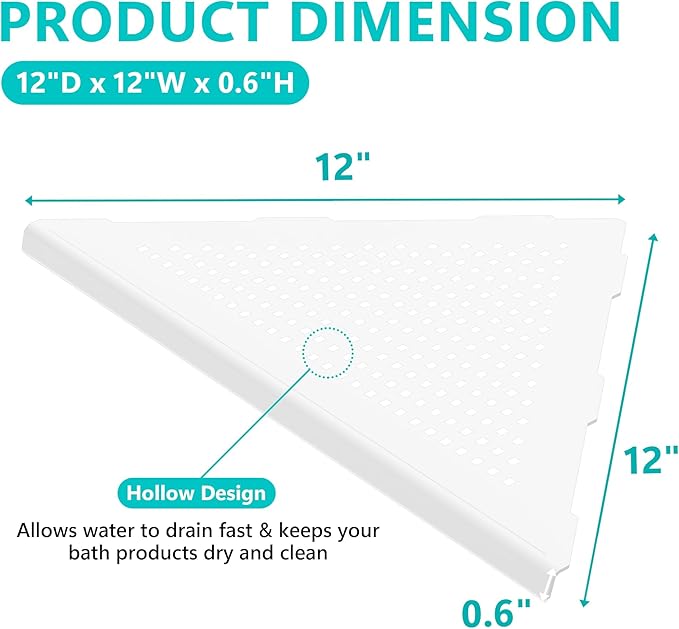 2 Pack Bathroom Corner Shelf, Recessed 12" Corner Shower Shelf, SUS304 Stainless Steel Triangular Wall Mount, No Drilling, Matte White