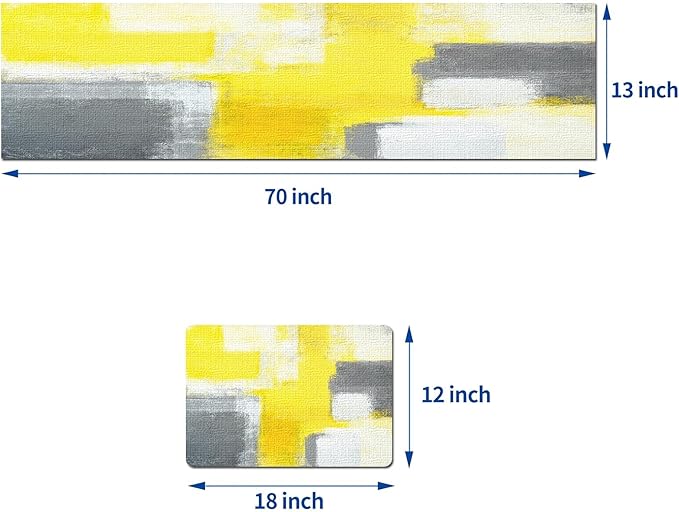 Mcalk Yellow Table Runner and Placemats Set of 6 Pieces, Grey Placemats Modern Art,Abstract Art Cloth Place Mats Indoor for Kitchen,Washable Placemats Linen Material for Dining Table