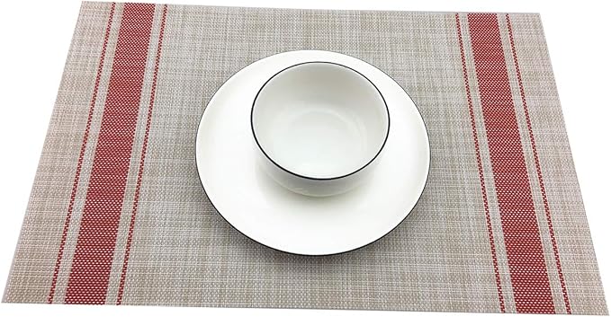 Gugrida Luxury Red Placemats Set of 6 Crossweave Woven Vinyl Placemat for Dining Table Kitchen Table Mats