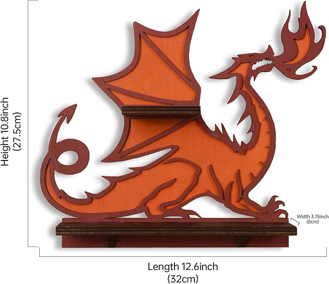Wooden Fire-Spitting Dragon Decor Crystal Display Shelf for Wall, Rock Display Case Knick Knack Organizer Trinket Holder, Wall Hanging Shelves for Essential Oil & Nail Polish