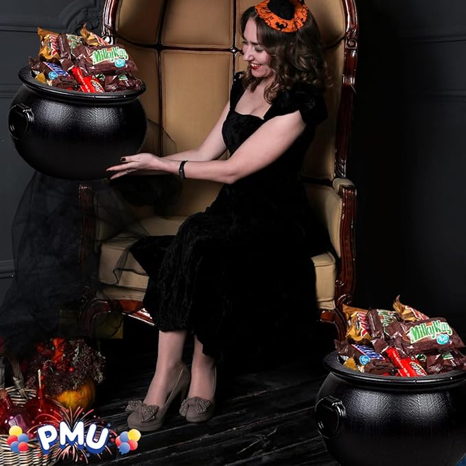 PMU 18 Inch Halloween Black Cauldron Kettle, Halloween Black Plastic Witch Cauldron Kettle, Party Decorations, Indoor & Outdoor, Favor Decoration Pkg/1