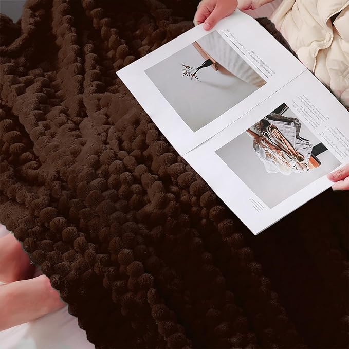 Puncuntex Brown Throw Blanket 50"×60" inches Fuzzy 3D Jacquard Decorative Flannel Fleece Super Soft Plush Cozy Blanket for Couch Sofa Chair Lightweight