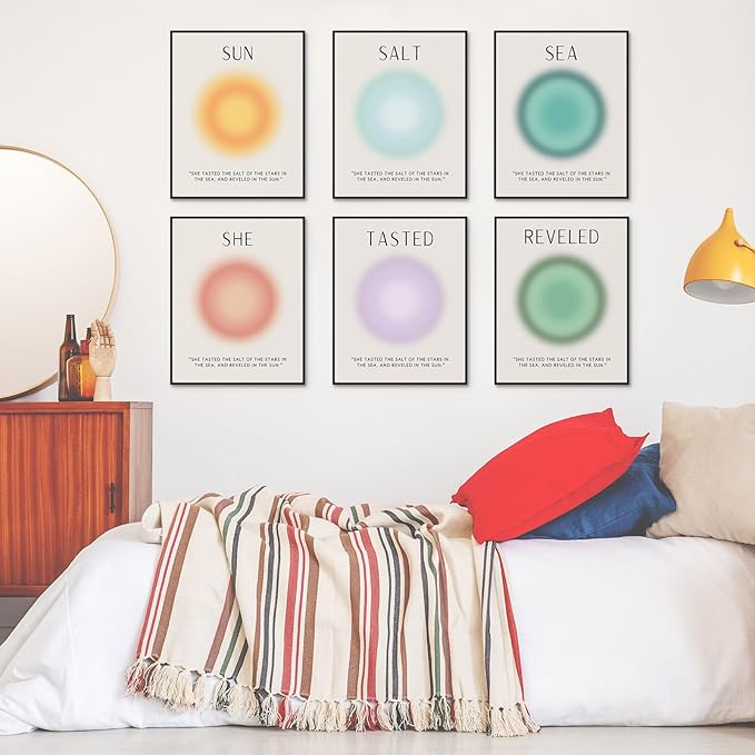 Habseligkeit Angel Number Posters for Room Decor Aesthetic, Aura Wall Art Prints, Positive Gradient Home Decor for Girls Dorm Bedroom, Unframed, 8x10in, Set of 6