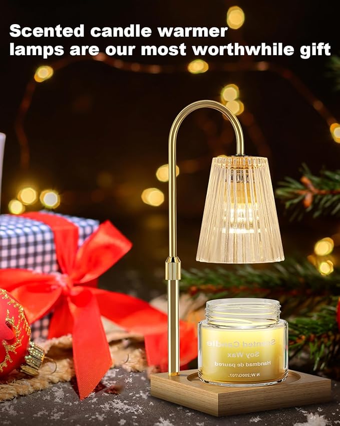 Candle Warmer Lamp with Timer - Upgraded Wax Warmer Lamp with Dimmable, Adjustable Height - Electric Candle Burner for Any Size Jar, Ideal Gift (Bulbs Included), Clear Amber