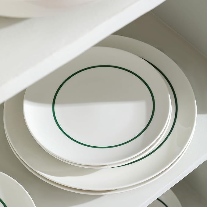 Stone Lain Luna 12-Piece Porcelain Dinnerware Set, Plates and Bowls Set, Dish Set for 4, Green