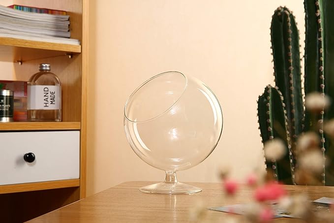 WGV Planter Terrarium with Stand, Ball Diameter 4" Height 5", Clear Glass Floral Container Vase, DIY Succulents Outdoor Garden Home Office Decor Slant Cut Orb, 6 Pieces
