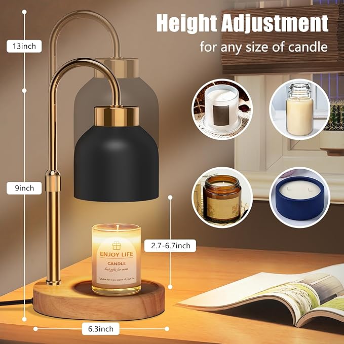 Candle Warmer Lamp with Dimmer Adjustable Height,Mothers Day Gifts,2/4/8H Timer,Vintage Home Decor for Scented Jar with 2 Bulbs