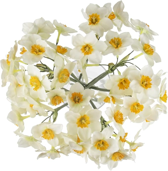 Tinsow Artificial Daffodil Flowers 15.8 Inches Narcissus Spring Flower Fake Silk Flower Arrangement for Home Wedding Decor (White, 12)