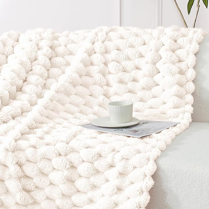 Whale Flotilla Throw Blanket for Couch with Jacquard Pattern, Fuzzy Soft Cozy Exquisite Blankets for All Season, Warm and Fluffy, 50x60 Inch, Ivory