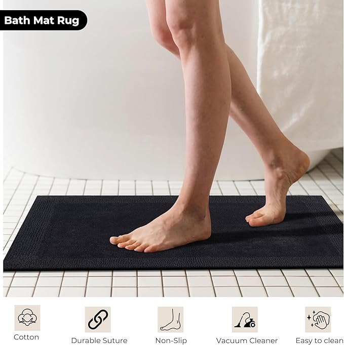 Craft Bedding Bathroom Mat - White Cotton Reversible, Machine Washable 21x34 DK Grey