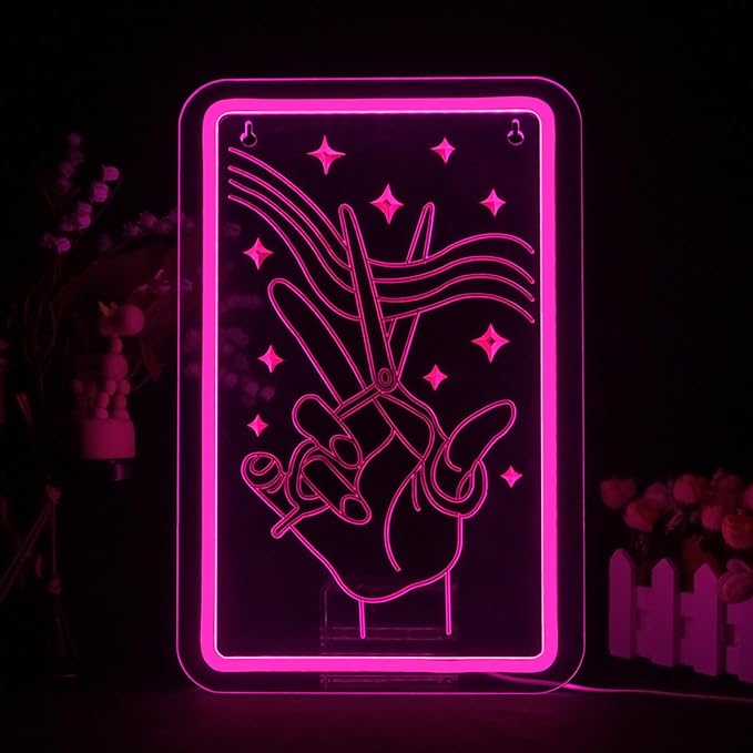 Lucunstar Scissors Neon Sign Pink LED Beauty Salon/Hair Salon Decor,Led Neon Business Lights for Barbers Studio Decoration for Beauty Shop(14.69 * 9.4in)