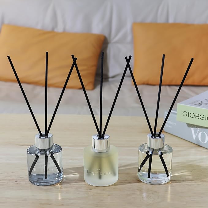 3 Pack Reed Diffuser Set, 5.07 oz Reed Diffusers with 12 Black Fiber Sticks, 150 ml Osmanthus Vanilla Jasmine Air Freshener for Home,Long Lasting up to 90 Days