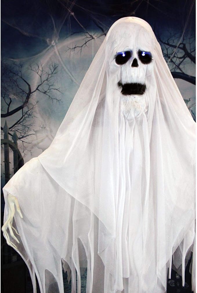 Haunted Hill Farm Life-Size Scary Talking Ghost Animatronic with Touch Activated Lights and Sound, Battery Operated Indoor or Covered Outdoor Decoration, Creepy Halloween Prop