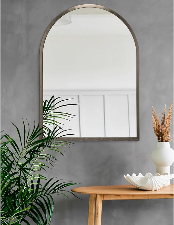 Large Arch Metal Framed Bathroom Mirror for Wall, Aluminum Alloy Frame Brushed Wall Mounted Mirror for Livingroom Bedroom Entryway, 28"x20"