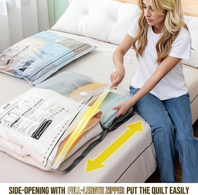 TAILI LONG SIDE ZIP 6 Pack Vacuum Storage Bags, Multi-Size Vacuum Seal Bags for Clothing (3 Large+3 Jumbo), Storage Bulky Beddings, Comforters and Clothes, Space Saver for Closet Organization