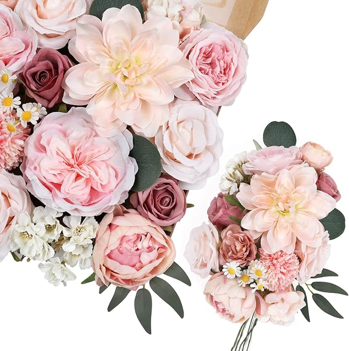 AmyHomie Pink Artificial Flowers Combo Silk Mix Peony Rose Hydrangea Daisy Fake Flowers w/Stem for DIY Wedding Bouquets Centerpieces Arrangements Table Decor Party Bridal Baby Shower Home Decor