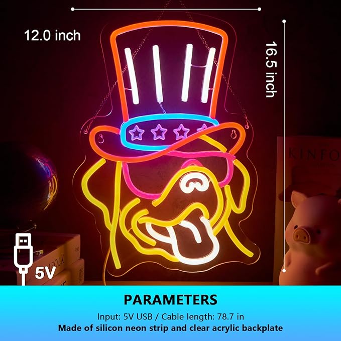 Top Hat Labrador Neon Sign Sunglasses Cute Dog Neon Sign for Wall Decor Cute Dog USB Dimmable LED Neon Lights for Bedroom Zoo Pet Shop Cat Cafe Decoration Gif for Teen Boys Girls Christmas