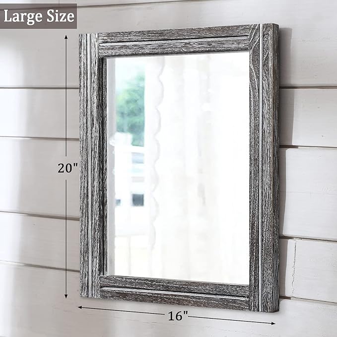 AAZZKANG Rustic Mirror Wood Framed Wall Mirrors Large 20"x16" Rectangle Decorative for Bedroom Bathroom Farmhouse Living Room Home Entryway