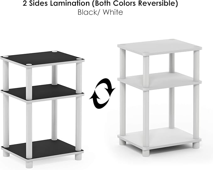 Furinno Just 3-Tier Turn-N-Tube End Table / Side Table / Night Stand / Bedside Table with Plastic Poles, 2-Pack, White/White