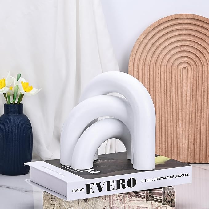 LCCCK 3PCS Wood Knot Arch Sculpture Bookcase Modern Decorative Objects, Neutral Aesthetic Book Shelf Coffee Table Counter Tv Stand Console Decor Accents, Boho Japandi Natural Decorative Objects