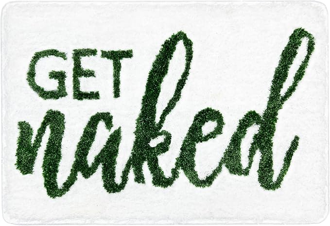 Get Naked Small Bathroom Rugs - Funny Non-Slip Bath Mat, Cute Water Absorbent Carpet for Floor Decor, Sink, Bathtub and Shower - White Green 16" x 24"