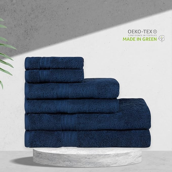 HOMELOVER 6 Piece Towel Set - 100% Organic Cotton, 2 Bath Towels, 2 Hand Towels, 2 Washcloths - 500 GSM, Hotel & Spa Quality, Soft, Quick Dry, Highly Absorbent Bathroom Essentials (Sea Blue)