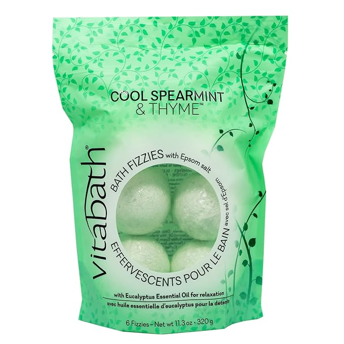 Vitabath Cool Spearmint & Thyme Bath Fizzies with Epsom Salt Relax Nourish Unwind Body & Mind Calming Aromatherapy for Muscle Soreness & Reviving Skin Nourishment - 6 Count