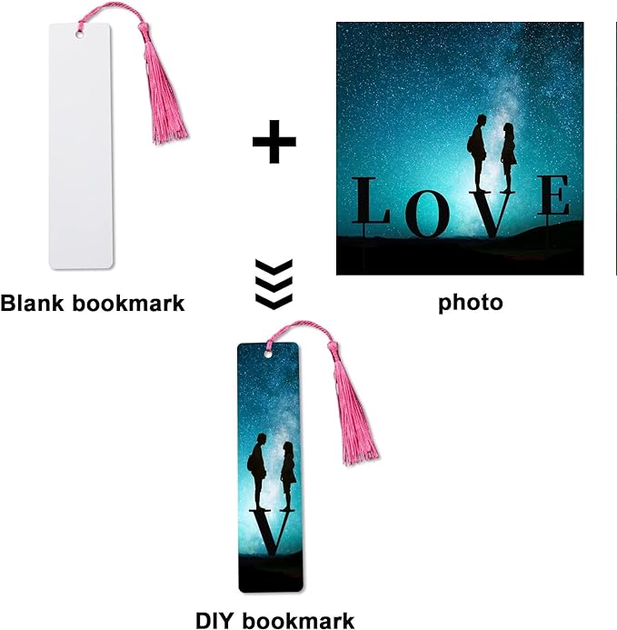 120 Pcs Sublimation Bookmark Blank Heat Transfer Aluminum Metal Bookmarks Bulk DIY Bookmarks with Hole and Colorful Tassels for Crafts,Personalized Tassels Blank Bookmarks