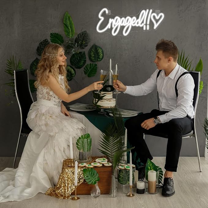 NOSUN Engaged Neon Sign White Neon Signs for Wall Decor with Dimmable Wedding Bridal Shower Neon Light Up Signs Led Sign for Shop Birthday Wedding Engagement Decor LED Neon Sign LED Light Sign