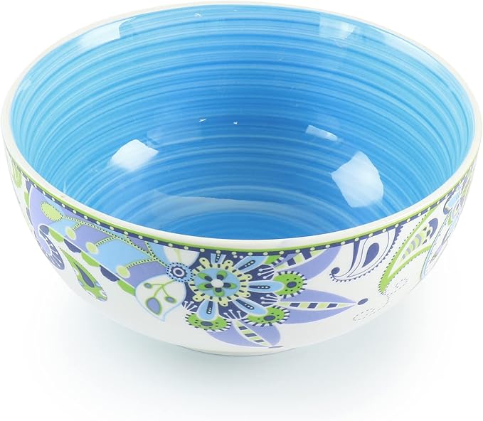 Elama Blue Crush 16 Piece Round Porcelain Dinnerware Set Mandala Paisley