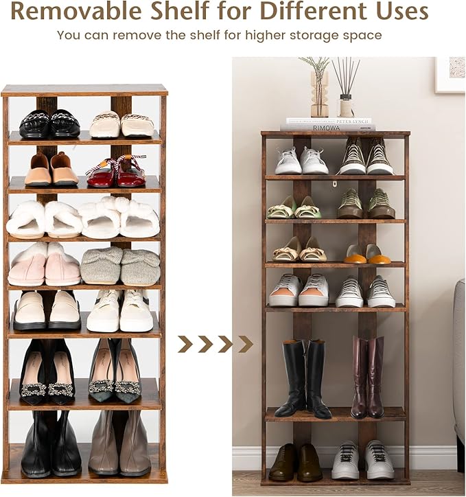 Tangkula 8-Tier Vertical Shoe Rack, Space-Saving Corner Shoe Organizer for 14 Pairs, Narrow Shoe Storage for Entryway, Front Door, or Closet