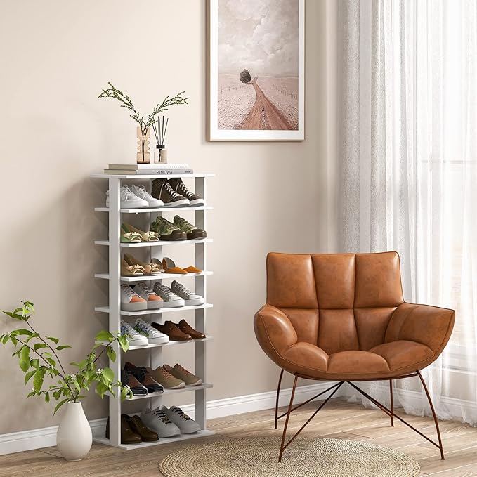 Tangkula 8-Tier Vertical Shoe Rack, Space-Saving Corner Shoe Organizer for 14 Pairs, Narrow Shoe Storage for Entryway, Front Door, or Closet