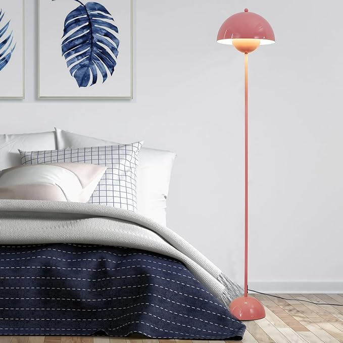 COSYLUX Modern Floor Lamp for Living Room, Industrial Tall Standing Lamp for Bedroom, Metal Shade Reflecting Light Reading Floor Lamp for Office, Nursery Room, Corner(Light Pink)