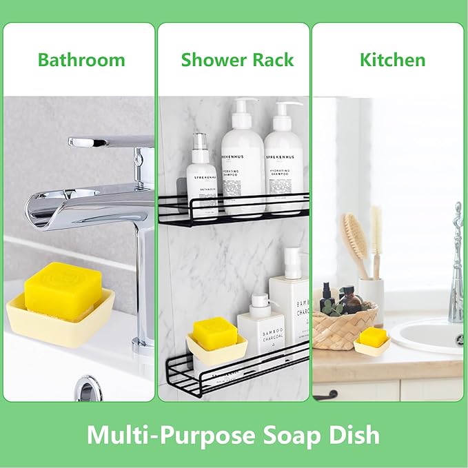 Soap Holder Square Ceramic with Natural Loofah Soap Rest, Bathroom Soap Dish Lisfting Pads, Quick Drying and Easy to Clean, Ideal for Square Soaps (Cream White)